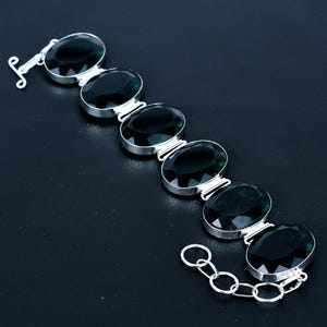 Faceted Chrome Diopside Bracelet: 925 Sterling Silver Adjustable Link
