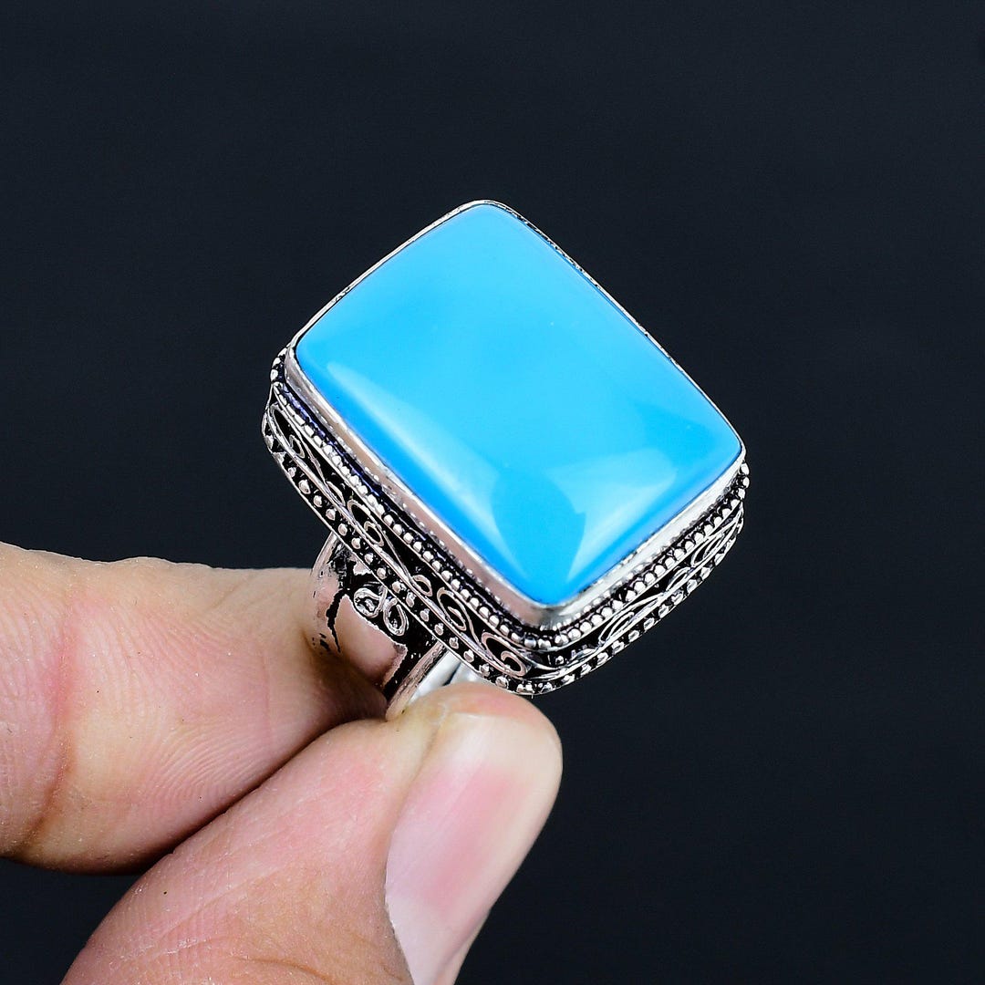 Handmade Sleeping Beauty Turquoise Adjustable Ring: 925 Sterling Silver ...