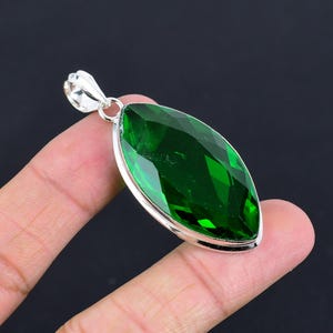 Handmade Marquise Green Tourmaline Pendant: Ethnic Sterling Silver Jewelry