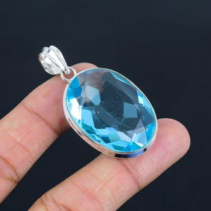 Faceted Swiss Blue Topaz Pendant 925 Sterling Silver Pendant Handmade Jewelry Original Gemstone Pendant Oval Shape Pendant Gifts For Mother