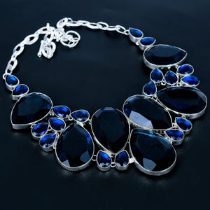 Faceted Iolite Necklace: 925 Sterling Silver Adjustable Chain