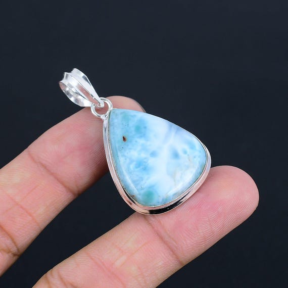 Ciondolo Vintage In Argento Sterling 925 Con Pietra Preziosa Di Rame E Larimar Dominicano, Fatto A Mano, Gioielli / 1196 - Italia - Foto 3