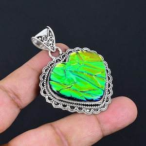 Ammolite Pendant 925 Sterling Silver Pendant Heart Gemstone Beautiful Jewelry Handmade Pendant Ammolite Jewelry Vintage Pendant Gift For Her