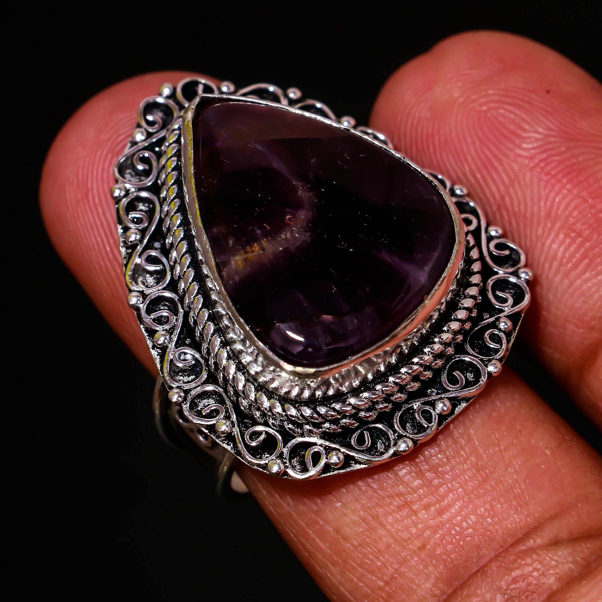 Natural African Amethyst Gemstone 925 Sterling Silver Jewelry Ring All
