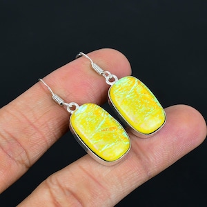 Yellow Australian Triplet Opal Earring 925 Sterling Silver Earring Dainty Jewelry Handmade Gemstone Earring Best Gift For Her Silver Jewelry