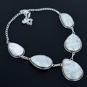 Handgefertigte Regenbogen Mondstein Kette: 925 Sterling Silber, verstellbare Kette