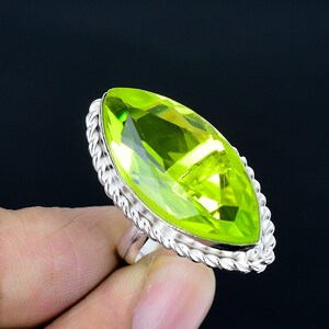 Anel de quartzo limão facetado: Marquise, prata esterlina 925, ajustável
