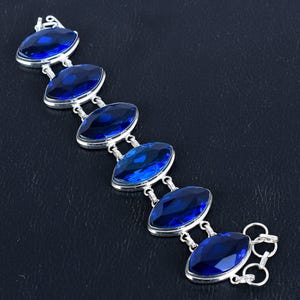 Faceted Tanzanite Quartz Bracelet 925 Sterling Silver Jewelry Handmade Adjustable Chain Bracelet Tanzanite Jewelry Gemstone Bracelet For Her