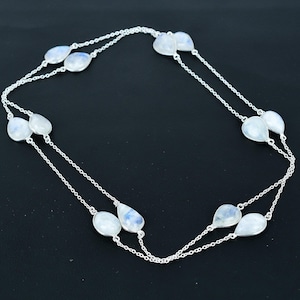 Regenbogen Mondstein 925 Sterling Silber Halskette - Birne Edelstein, handgemacht
