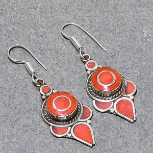 Red Coral Coral Earrings Tibetan Silver Jewelry Handmade Tibetan Earrings Bohemian Nepalese Earrings Drop & Dangle Earrings Gifts For Friend