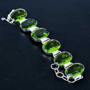 Faceted Peridot Bracelet: 925 Sterling Silver Adjustable Link