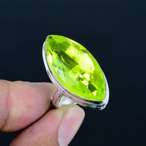 Anel de quartzo limão facetado: Marquise, prata esterlina 925, ajustável