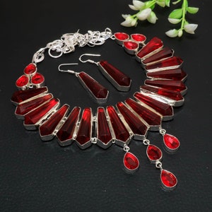 Faceted Mozambique Garnet Necklace 925 Sterling Silver Necklace Gemstone Necklace Handmade Pencil Shape Jewelry Adjustable Chain Her Jewelry