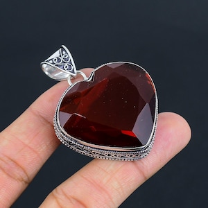 Handmade Heart Mozambique Garnet Pendant: Vintage Sterling Silver Jewelry