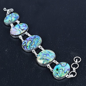 Abalone Shell Bracelet 925 Sterling Silver Bracelet Oval Shape Gemstone Jewelry Adjustable Chain Bracelet Handmade Bracelet Gifts For Sister