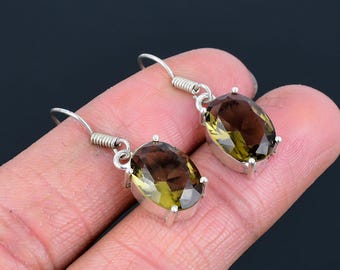 Faceted Smoky Quartz Earring 925 Sterling Silver Earrings Oval Shape Gemstone Earrings Handmade Boho Jewelry Wedding Gift Earrings For Women
