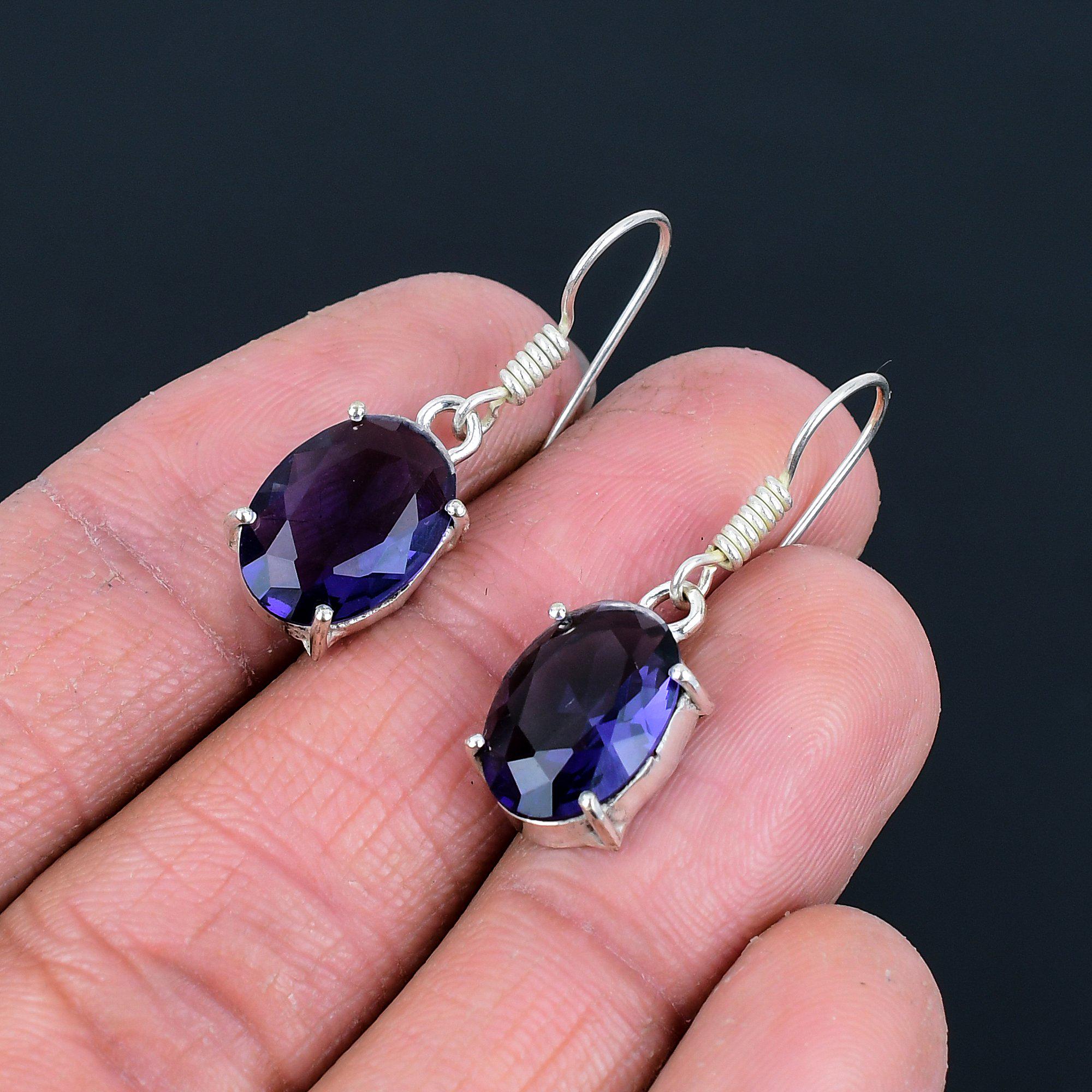Boucles D'oreilles Goutte En Argent 925 Avec Améthyste Ovale Africaine Et Nœud Celtique - 26mm