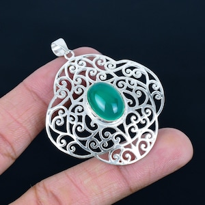 Green Onyx Sterling Silver Pendant: Handmade Oval Gemstone Jewelry
