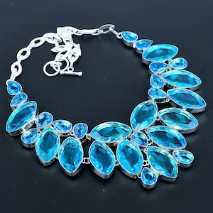 Faceted Swiss Blue Topaz Necklace 925 Sterling Silver Necklace Handmade Adjustable Chain Jewelry Gemstone Necklace Special Gifts For Friends