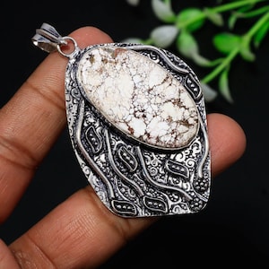 Wild Horse Magnesite Pendant: Handmade 925 Sterling Silver Oval Gemstone