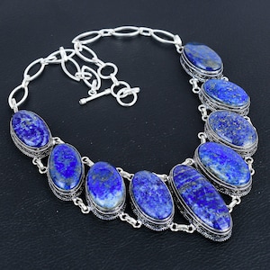 Lapis lazuli Necklace 925 Sterling Silver Necklace Adjustable Chain Necklace Vintage Necklace Gemstone Handmade Necklace For Engagement Gift