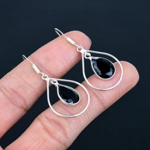 Faceted Black Spinel Earrings 925 Sterling Silver Earring Pear Shape Gemstone Earring Handmade Jewelry Antique Design Earring Gift For Crush