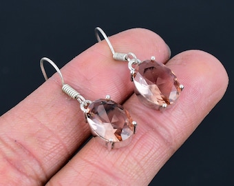 Faceted Morganite Earrings 925 Sterling Silver Earring Handmade Earring Decent Jewelry Oval Shape Gemstone Beautiful Earrings Gifts For Wife