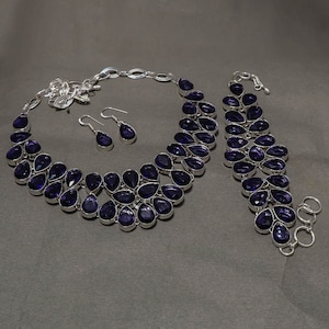 Faceted African Amethyst Jewelry Sets 925 Sterling Silver Jewelry Sets Pear Shape Gemstone Necklace Bracelet Earrings Handmade Jewelry Sets