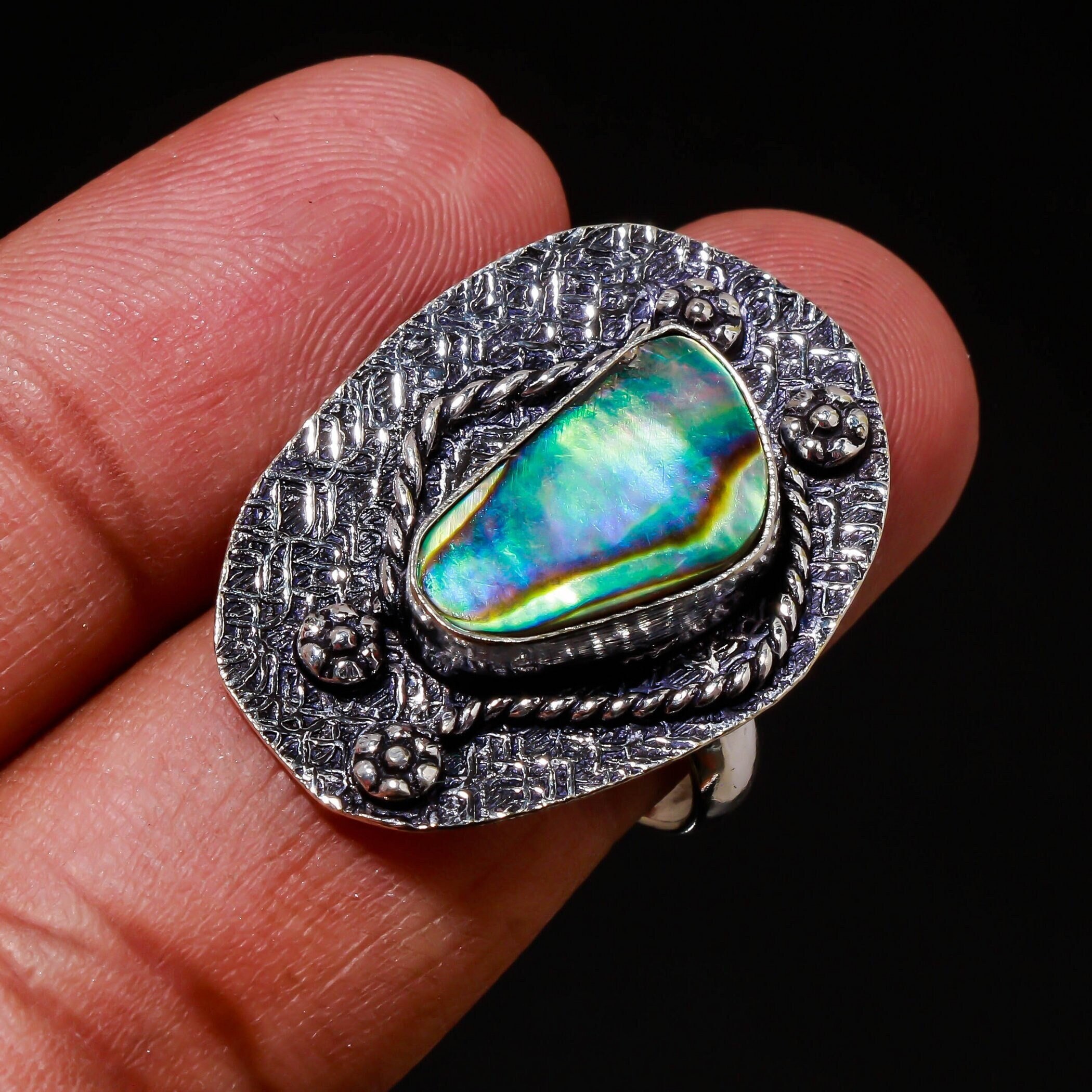Anello gioiello fatto a mano in argento 925 conchiglia abalone