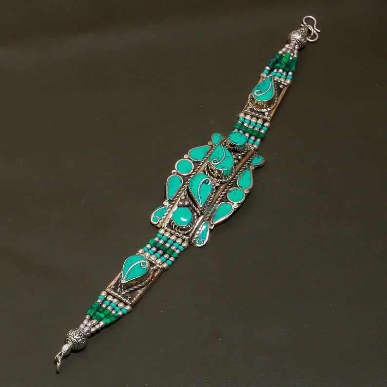 Tibetan Turquoise Nepali Bracelet Gemstone Bracelet Green Beaded