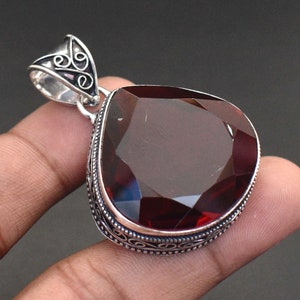 Faceted Mozambique Garnet Pendant: Handmade 925 Sterling Silver Jewelry