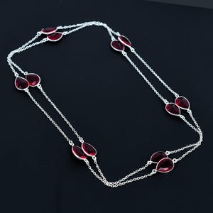 Faceted Mozambique Garnet Necklace 925 Sterling Silver Necklace Garnet Jewelry Pear Shape Gemstone Necklace Handmade Chain Jewelry For Girls