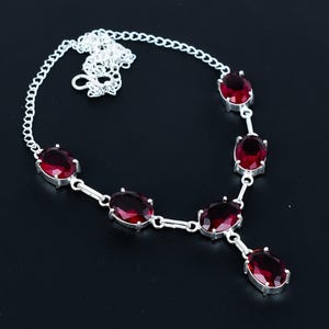 Faceted Mozambique Garnet Necklace 925 Sterling Silver Jewelry Handmade Adjustable Necklace Oval Shape Gemstone Necklace Unique Gift For Him