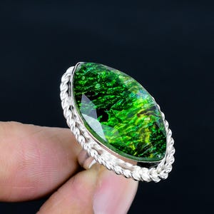 Bague en ammolite à facettes Bague en argent sterling 925 Bague réglable en forme de marquise Bague en pierres précieuses faites à la main Design antique Bijoux Anneaux pour soeur