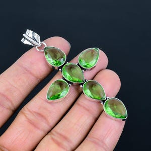 Faceted Green Amethyst Pendant 925 Sterling Silver Pendant Pear Shape Gemstone Antique Pendant Green Amethyst Jewelry Handmade Cross Pendant