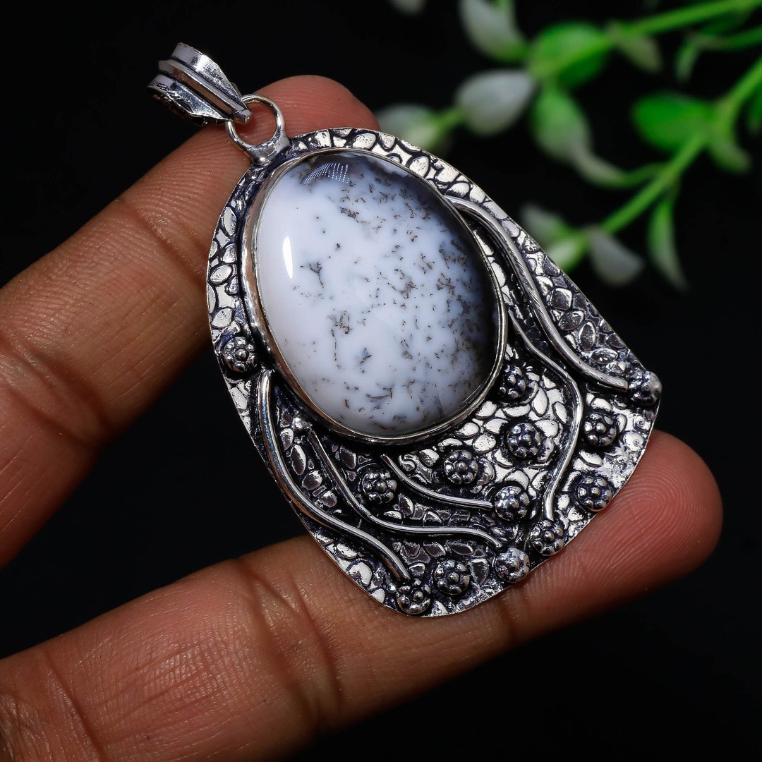 Dendritic Opal and Black Rutilated Quartz Trio Pendant main image 0