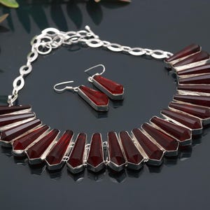 Faceted Garnet Necklace With Earrings 925 Sterling Silver Necklace Pencil Shape Gemstone Necklace Handmade Jewelry Adjustable Chain Necklace