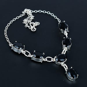 Handmade Faceted Black Spinel Necklace: Oval Gemstone, 925 Sterling Silver