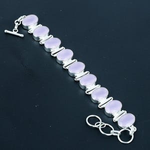Faceted Rose Quartz Bracelet 925 Sterling Silver Bracelet Handmade Adjustable Chain Bracelet Rose Quartz Jewelry Gemstone Bracelet For Gifts