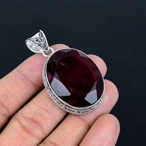 Handmade Mozambique Garnet Pendant: Vintage Sterling Silver Jewelry