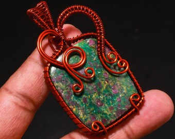 Ruby Fuchsite Copper Wire Wrapped Pendant: Handmade Gemstone Jewelry