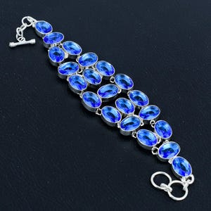 Faceted Tanzanite Quartz Bracelet 925 Sterling Silver Bracelet Adjustable Chain Bracelet Oval Shape Gemstone Handmade Jewelry Gifts Bracelet