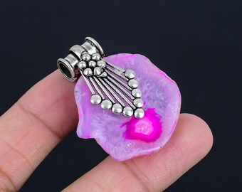 Pink Botswana Agate Pendant: Handmade 925 Sterling Silver Antique Design