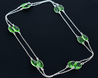 Faceted Green Amethyst Necklace: Handmade Sterling Silver Chain Jewelry