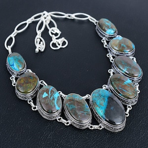Shattuckite Necklace 925 Sterling Silver Necklace Adjustable Chain Jewelry Genuine Gemstone Necklace Handmade Vintage Jewelry Gifts For Love