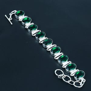 Faceted Chrome Diopside Bracelet: Handmade 925 Sterling Silver Adjustable Jewelry