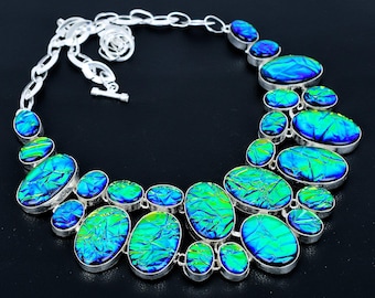 Collar de ammolita: cadena ajustable hecha a mano en plata de ley 925