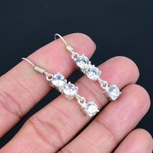Faceted Cubic Zirconia Earrings 925 Sterling Silver Earring Handmade Drop & Dangle Earrings Gemstone Jewelry Wedding Gift Earring For Friend