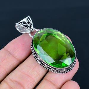Faceted Green Amethyst Pendant 925 Sterling Silver Pendant Oval Shape Gemstone Pendant Handmade Decent Jewelry Vintage Pendant Gift For Love