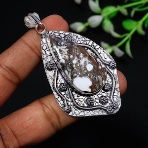 Handmade Wild Horse Magnesite Pendant: 925 Sterling Silver Pear Jewelry